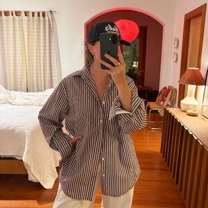 Striped Maroon and White Men's Shirt size Large - Old Navy